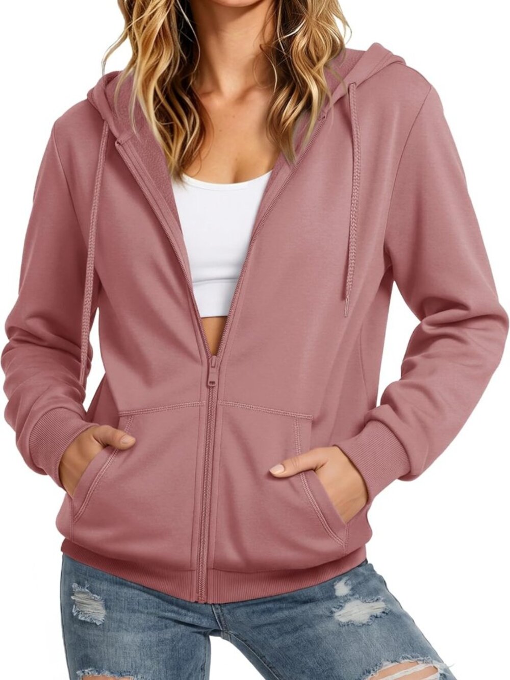 Cozy Fleece-Lined Zip-Up Hoodie for Women | Casual Hooded Sweatshirt